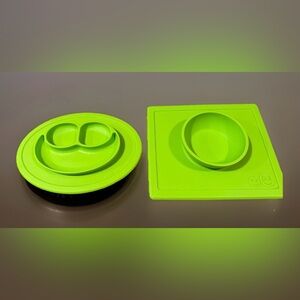 Ez Pz Green Silicone Mats Baby Feeding Set of 2: one divided plate and one bowl